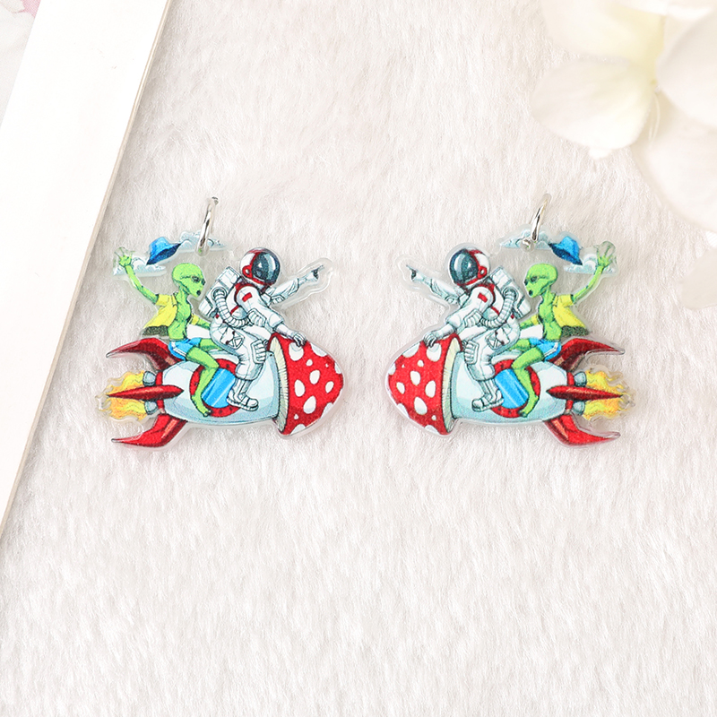 6Pcs Space Charms Creative Acrylic Astronaut Planets Alien Rocket Girl Earring Pendant Necklace DIY Making Accessories