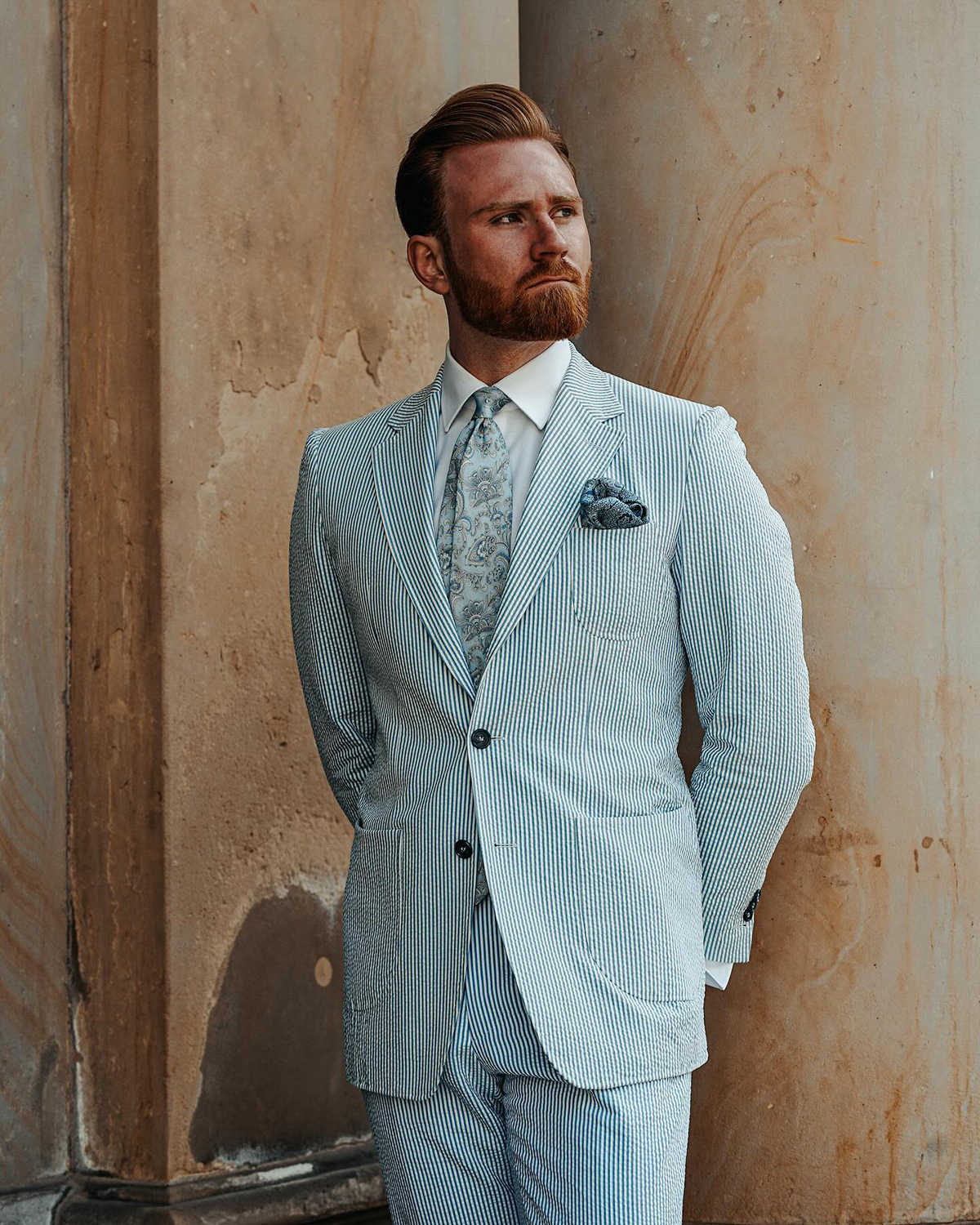Pinstripe Linen Mens Wedding Tuxedos Notched Lapel Ceremony Groom Wear Party Birthday Pants Suits 2 Pieces