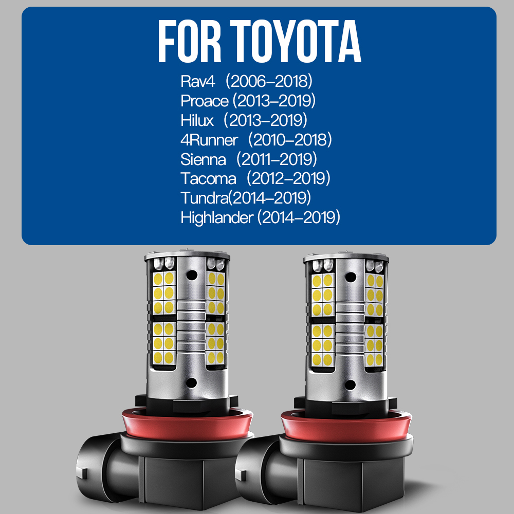 2pcs LED Fog Light Blub Lamp H8 H11 H16 Canbus For Toyota Rav4 2006-2018 Proace Hilux 4Runner Sienna Tacoma Tundra Highlander