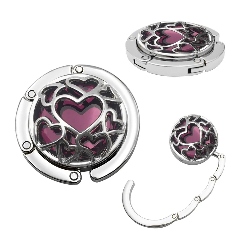 Folding Bag Hanging Hook Hollow Heart Table Side Handbag Hooks Bag Holder Portable Removable Bag Organizer Multi-purpose Hook