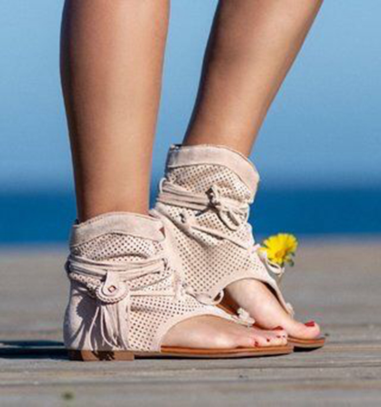 Retro Tassel Sandals For Woman Summer Boho Flat Ladies Lace Up Beach Sandalias Mujer 2020 Women's Shoes 698 52ca