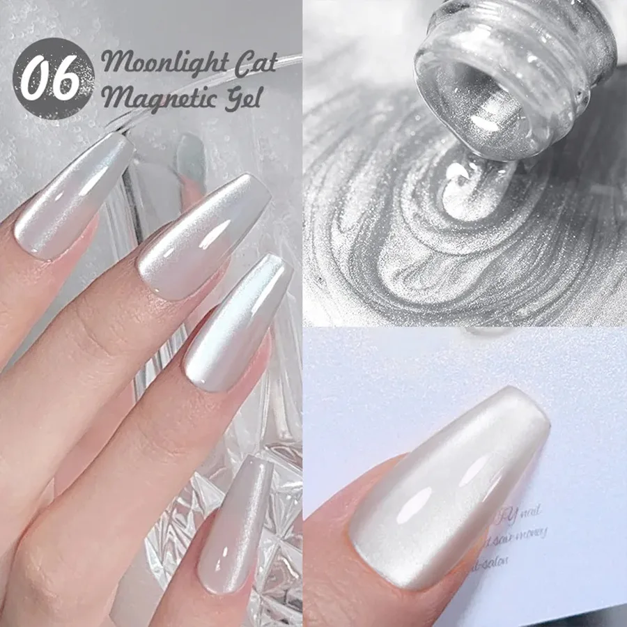 XEIJAYI 8ML 9D Porcelain White Moonlight Gel Nail Polish Reflective Glitter Cat Eye Gel Polish Permanent Enamel for Uv Nails