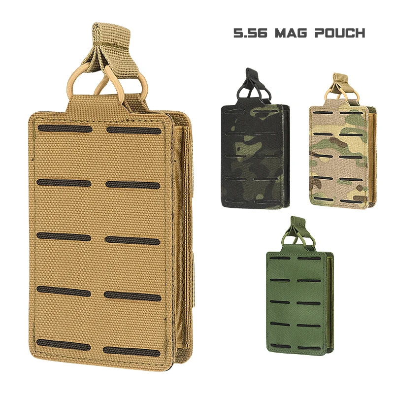 2PCS Tactical Single Magazine Pouch Molle Pistol 9mm Mag Pouch M4 5.56 Magazine Holster Open Top Rifle Airsoft Military Mag Bags