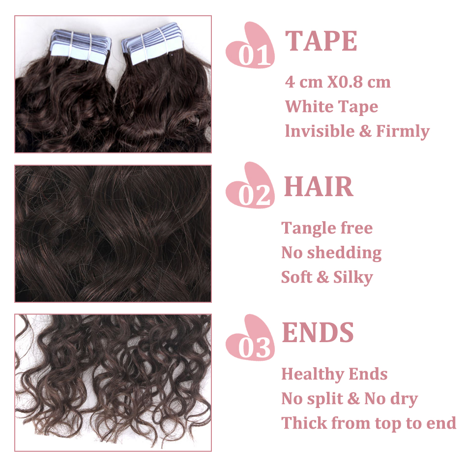 2.5g/pcs Water Wave Tape in Hair Extensions Human Hair for Women 100% Real Remy Hair Skin Weft Adhesive Invisible Tape Ins
