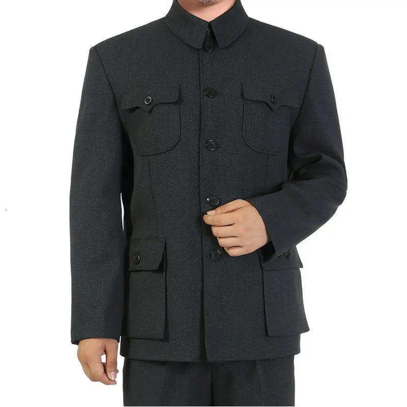 Men Mao Suits Jacket Chinese Tunic Suit Male Mandarin Wing Collar Blazer Sun Yat Sen Suit Zhongshan Coat Man Classical Blazer 240507