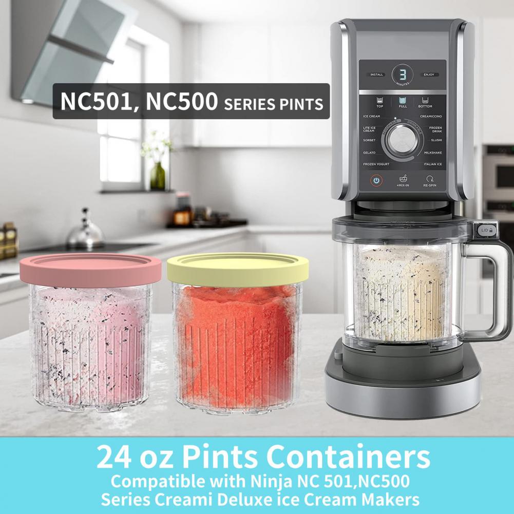 Ice Cream Containers 4 Pack, 2024 Leakproof Freezer Pints with Lids for Ninja Creami NC501 NC500 Series, BPA-Free Plastic Pint Containers, Multicolor