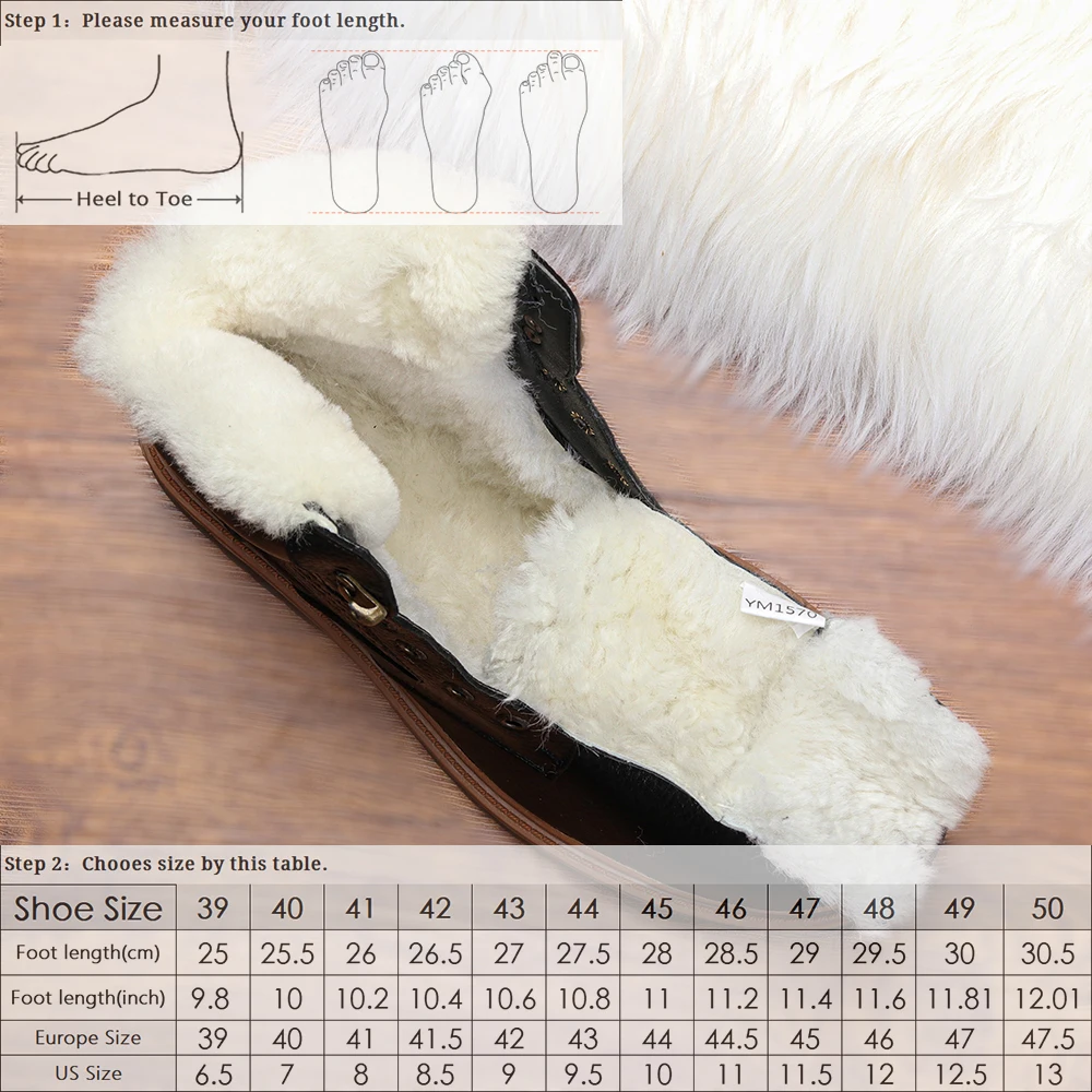 Natural Wool Men Winter Shoes 2024 Natural Cow Leather Super Warm Size 40~47 Winter Boots Non-Slip Snow Boots Men #YM1570