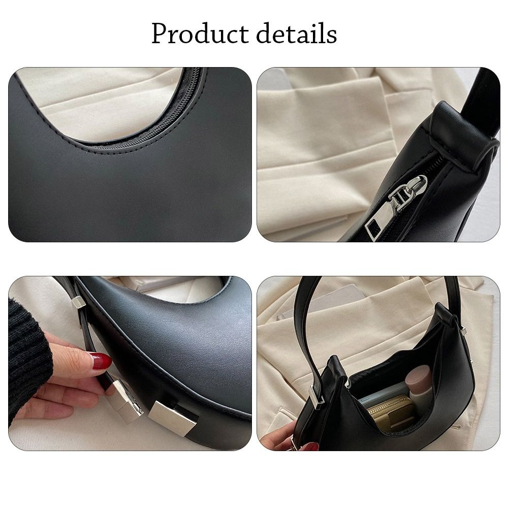 New Fashion Women Female Hobos Bags Casual Solid Color Underarm Bag PU Leather Half Moon Tote Bags Outdoor Clutch Handbags