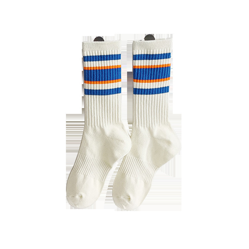 OC-Vinda P6001 Medium Length Athletic Women's Seasonal Thin Cotton Socks Sports Colored Fashionable Horizontal Stripes Young Students on Campus
