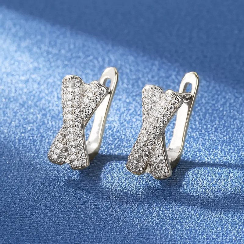 Sier Gold Cross Earring: Designer Jewelry Zirconia Studded Hoop Earrings for Men Women 4 3507f