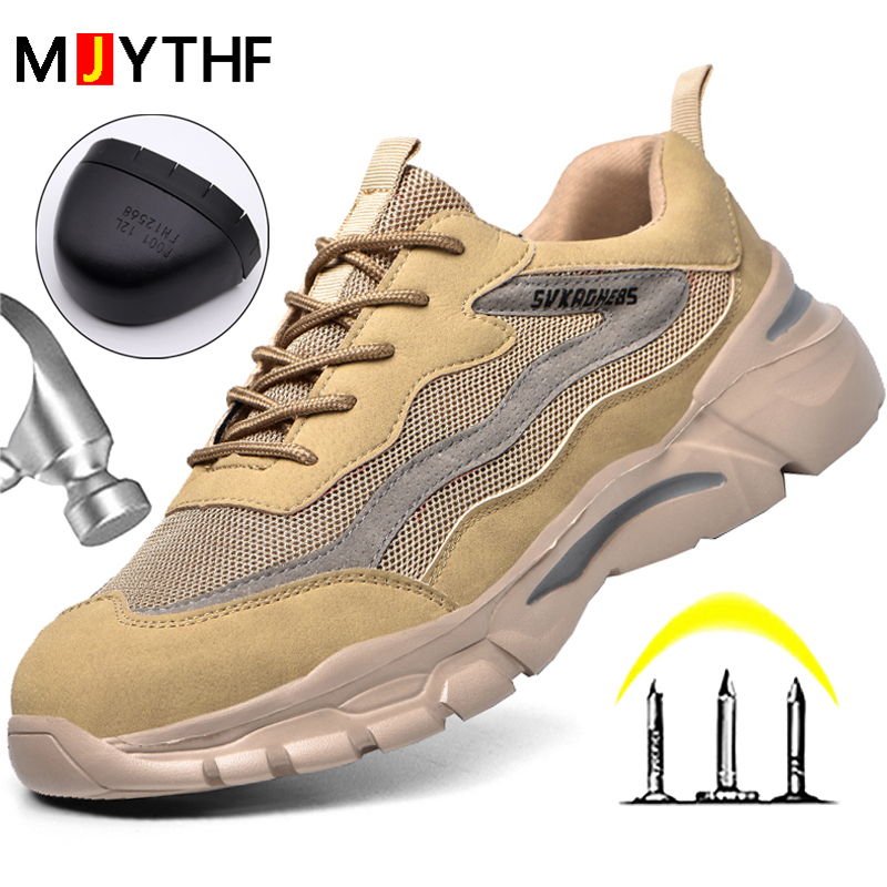 For New Women Steel Toe Cap Work Breathable Light Sneaker Men Indestructible Safety Boots Couples Shoes 255a