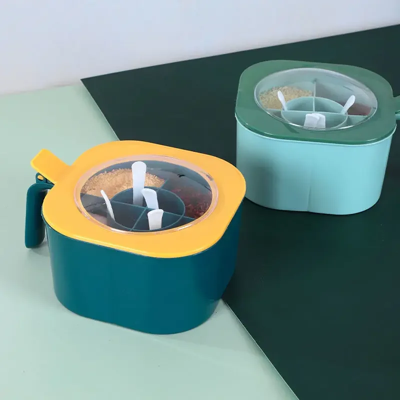 Plastic Seasoning Box with Spoons Spice Jar Multi Compartment Herb Spice Jars Pots Kitchen Condiment Storage Container
