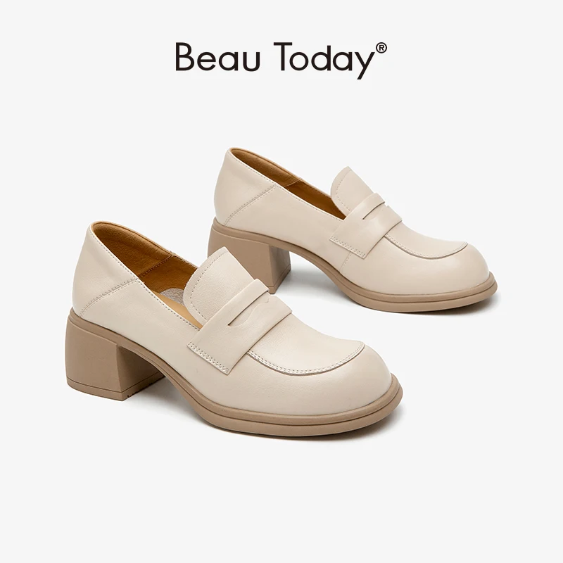 Beautoday new Penny Loafers Women Genuine Cow 2025 Leather Calfskin Platform Square Toe Vintage Ladies Retro Shoes Handmade HW15371