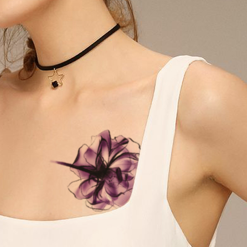 Waterproof Temporary Tattoo Sticker Purple Watercolor Flowers Totem Design Fake Tattoos Flash Tatoos Arm Body Art for Women Men