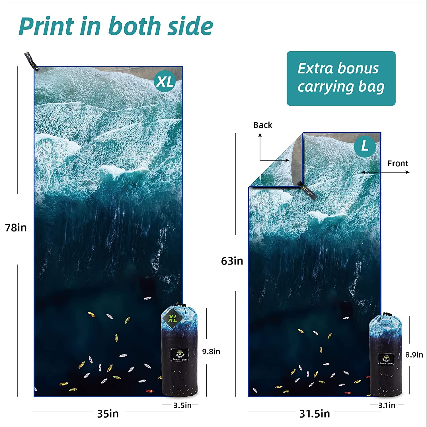 Microfiber Beach Towel Quick Dry,Super Absorbent Lightweight and Fast-dry for Swimmers, Sand Free Beach Towels for Pool