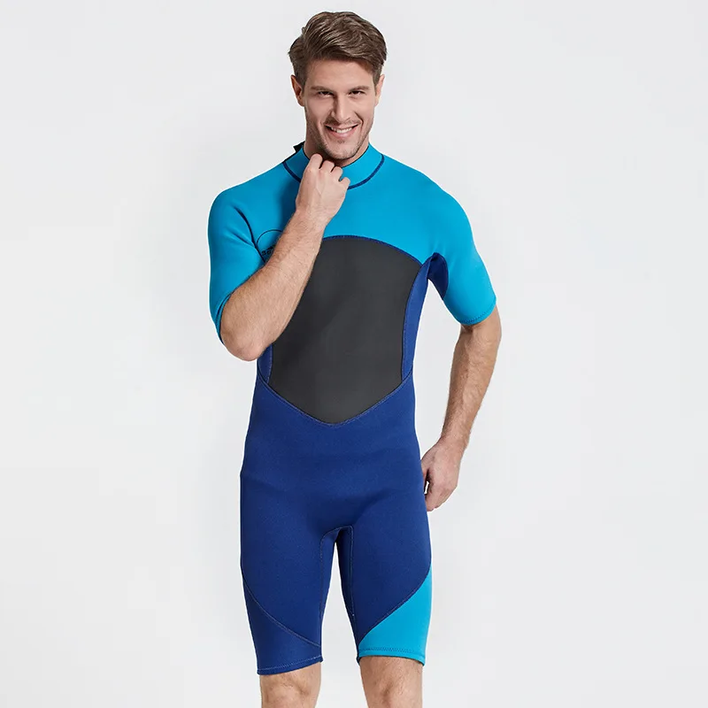 2MM Neoprene Shorty Mens Wetsuit UV-proof Front Zip Lycra Long Sleeves Diving Suit for Surf Snorkeling