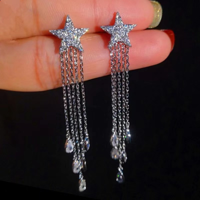 Sparkling Handmade Dangle Earrings Luxury Jewelry 925 Sterling Silver Water Drop 5A Cubic Zircon CZ Diamond Gemstones Party Women Wedding Tassels Earr