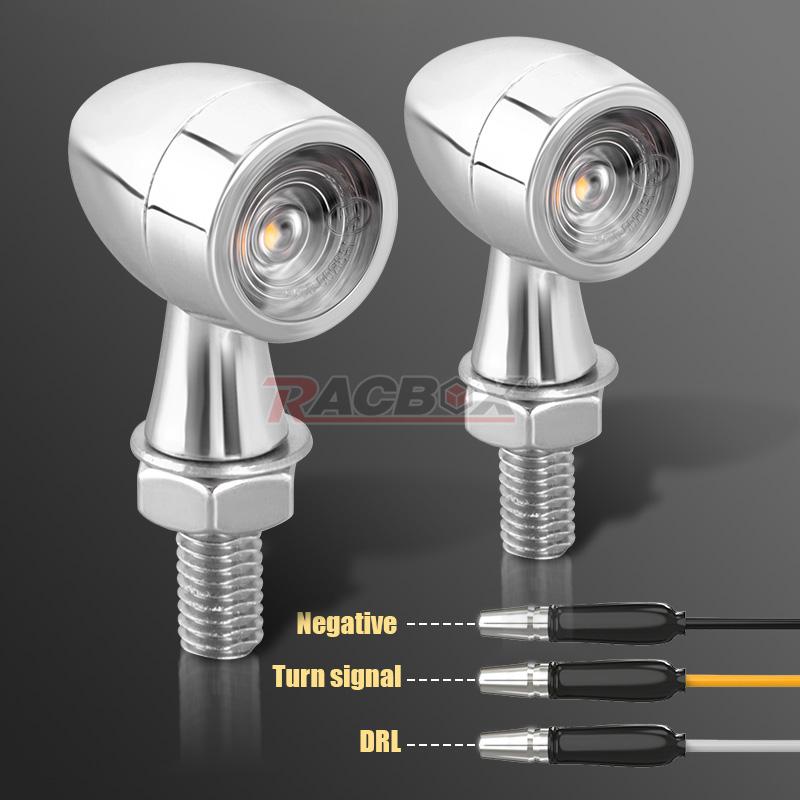 8mm Mini Led Amber Turn Signal Motorcycle White DRL Red Brake Lights E mark Chrome Motorbike Bullet Flashing Lamps 12V For Honda