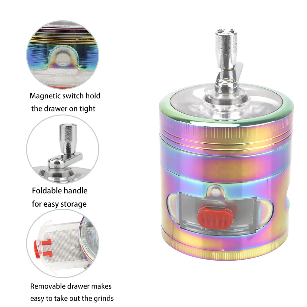 With Drawer Crusher Layers Herb Grinder Hand Cranked Clear Top Crank Pollinator Spice 5