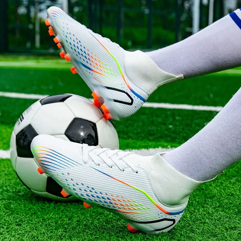 Men Football Shoes Outdoor Long Spikes Ankle Training Soccer Shoes Cleats Sport Ultralight Professional Football Boots Sneakers