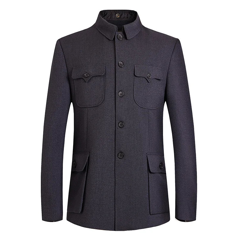 Men Mao Suits Jacket Chinese Tunic Suit Male Mandarin Wing Collar Blazer Sun Yat Sen Suit Zhongshan Coat Man Classical Blazer 240507
