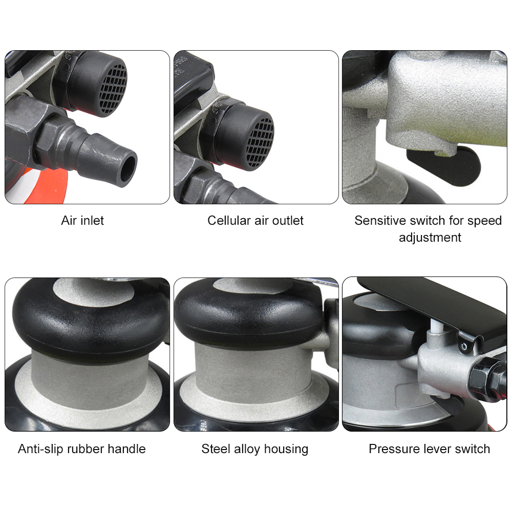 5 Inch Pneumatic Air Sander Grinder Polisher Tool Pneumatic Polisher Air Sander Orbital Palm Machine Grinder 10000RPM Sanding