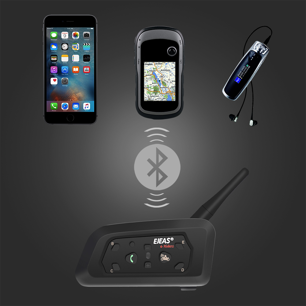 EJEAS V6 Pro Motorcycle Helmet Headset Bluetooth Intercom 850mAh 1200m Interphone for Moto 6 Riders Communicator + Metal Clip