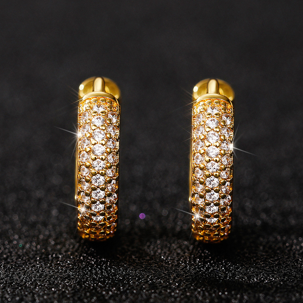 Hiphop Gold Cubic Zircon Diamond Hoop Huggie Earrings Circle Charm Designer Jewelry Gold Silver Filled Iced Ouot Topaz Ear Rings Cuff Dangle for Man W