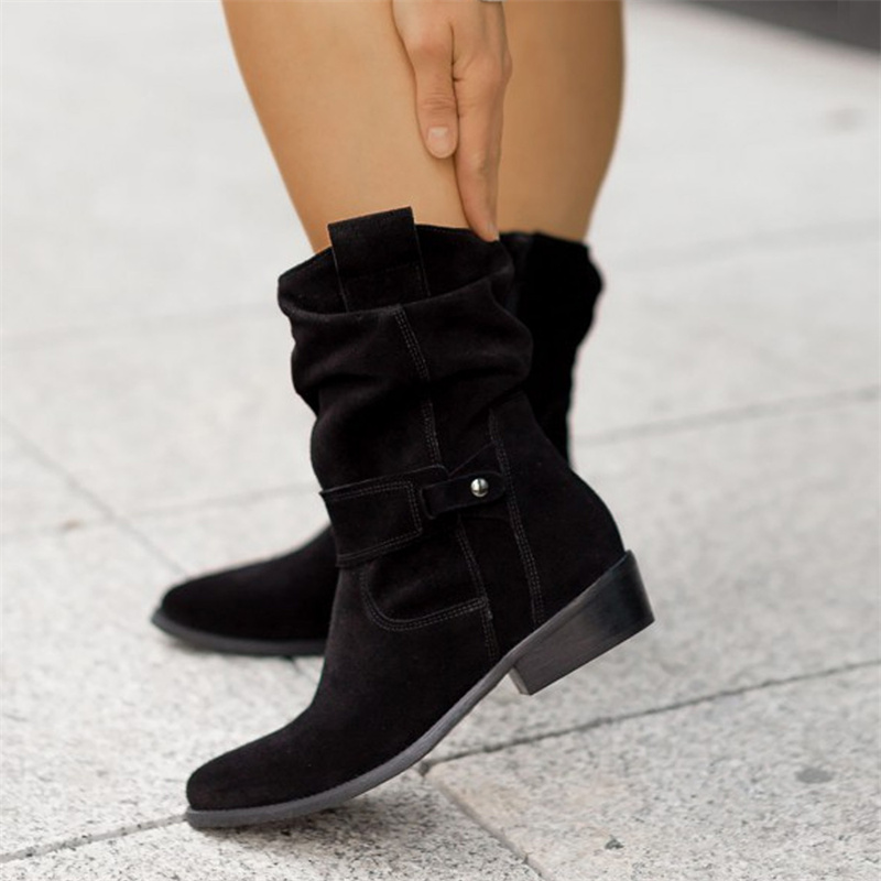 Women Ankle Boots Winter Low Heels Round Plus Size Casual Shoes Faux Suede Female Low Boots Free Shipping Chelsea Boots 20024