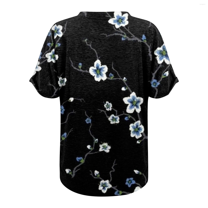 Womens T Shirts Summer Clothes For Shirt Blouse Button Vintage Print Short Sleeve Casual Basic Top Pullover Korean Style Cloth