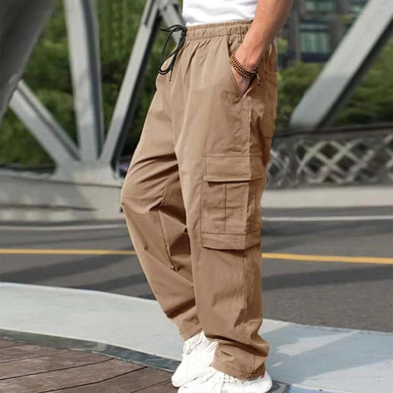 Men's Pants Man 2024 Male Versatile All Season Cargo Pocket Hem Solid Color Plus Size Outdoor Trousers Pantalon Homme