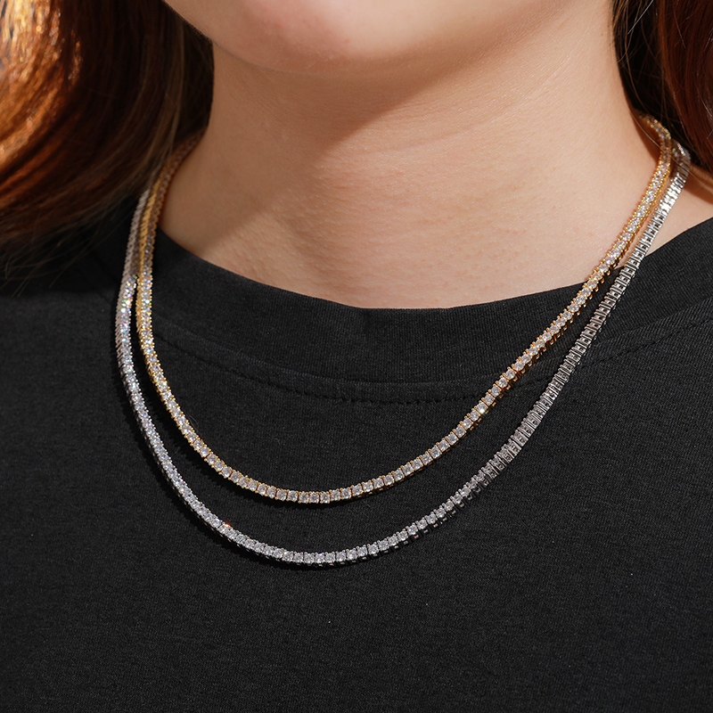 pass dia tester hip hop fashion jewelry custom 2.5mm sterling sier vvs moissanite cluster tennis chain necklace for men women