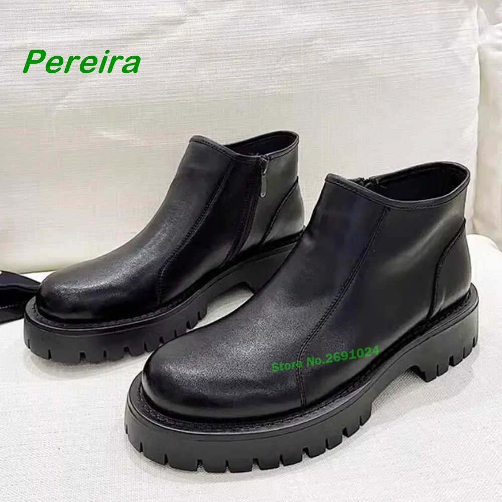 Chelsea Boots Men's English Style Casual Versatile Leather Pumps Side Zipper Sleeve Short Booties Black Round Toe Shoes Size 44