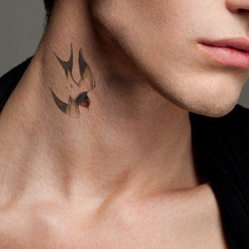 Waterproof Temporary Tattoo Sticker Black Swallow Bird Red Flower Fake Tattoos Flash Tatoos Neck Arm Foot Body Art for Women Men