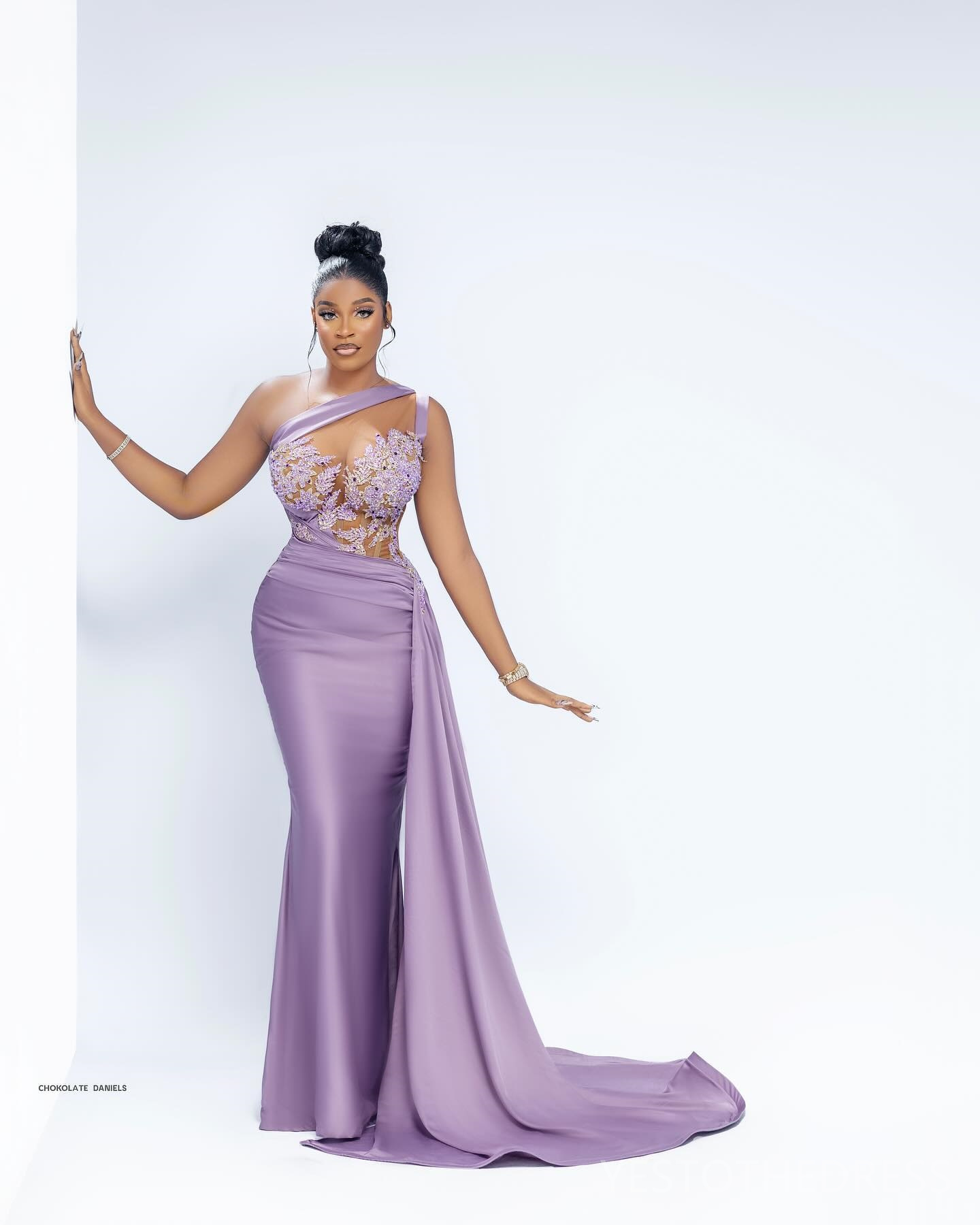 2024 Lavender Evening Dresses Elegant Sheer Neck One Shoulder Illusion Prom Dresses Mermaid Appliqued Beaded Lace Birthday Dress Dinner Gowns Promdres