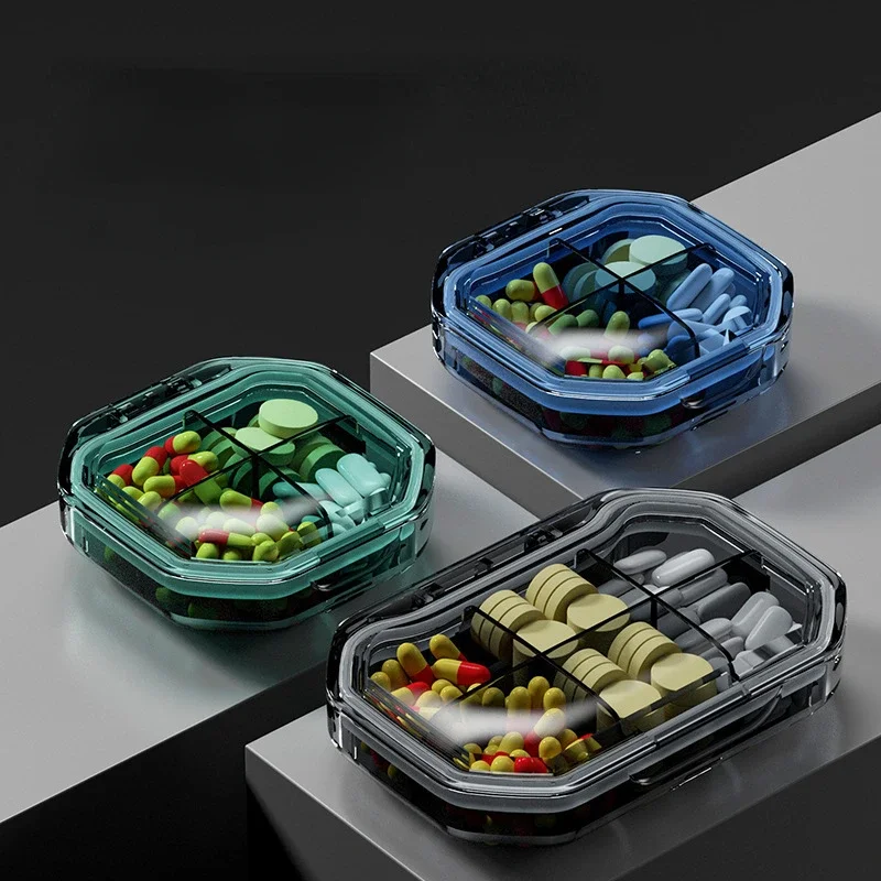 4/6 Grids Organizer Container for Tablets Travel Pill Box with Seal Ring Sealed Organizer Container Portable Pill Cases