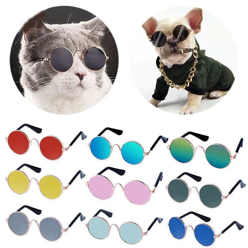 Cute Vintage Round Cat Sunglasses Reflection Eye wear glasses For Small Dog Cat Pet Photos Pet Products Props Accessories