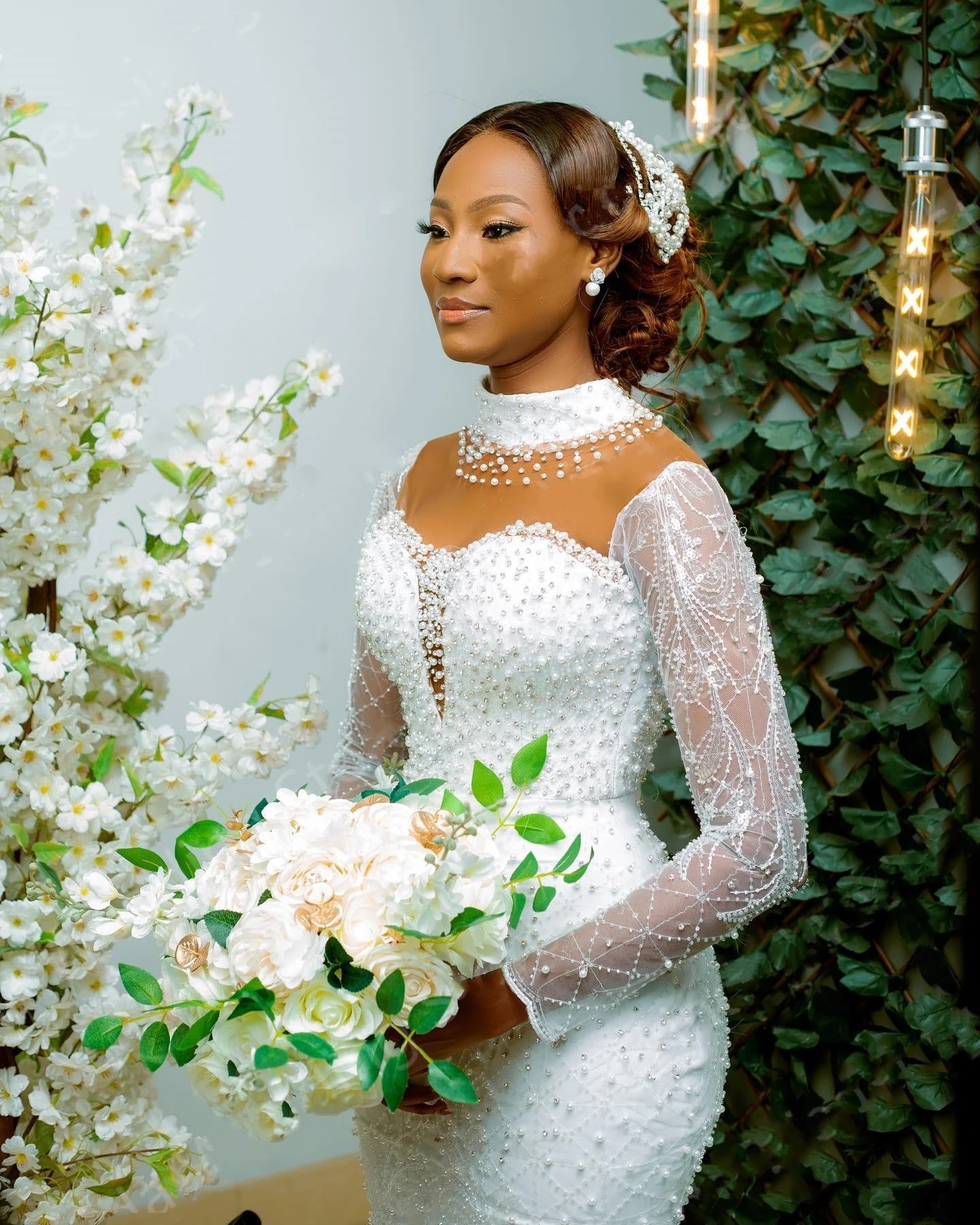 Ful Wedding Dresses Lace Pearls Rhie Bridal Gowns With Overskirts Custom Made Mermaid Vestidos De Novia Plus Size 0219