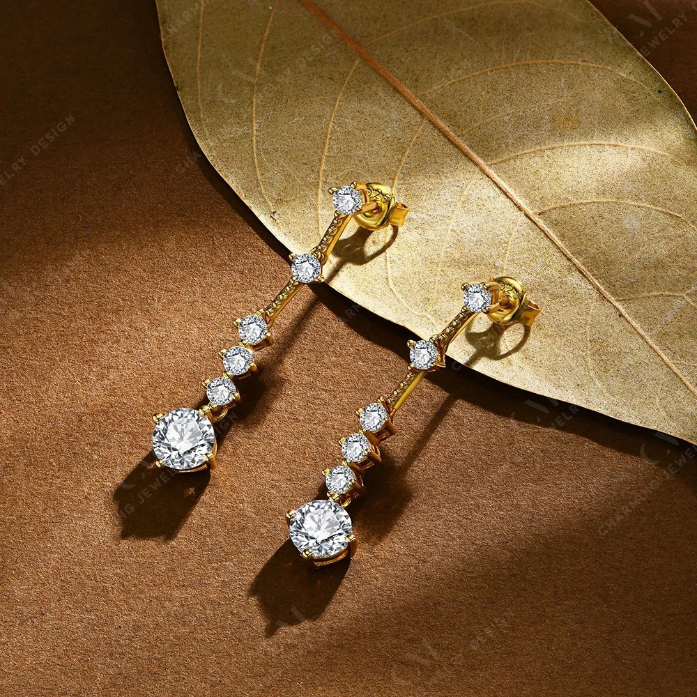 CHARMING Classic D VVS1 Color S925 Silver Earrings For Women Diamond Engagement Wedding Jewelry Gifts With Certificed 240515