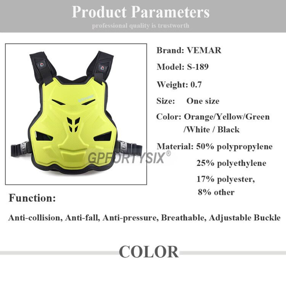 Vemar Motorcycle Body Armor Vest Motorbike Back Chest Protector Moto Motocross Vest Off-Road Dirt Bike Protective Gear Adult