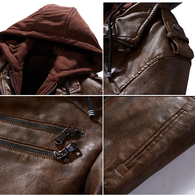 Men's PU Leather Jacket 2025 Autumn and Winter new Plush Fleece Hooded Coat Casual Outerwear