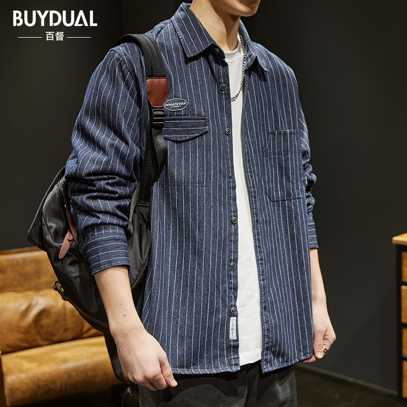 Men's Casual Shirts Bronson Wabash Striped Dotted Work Shirt Traditional Style Men's Work Wear Shoulder Straps Indigo 230408