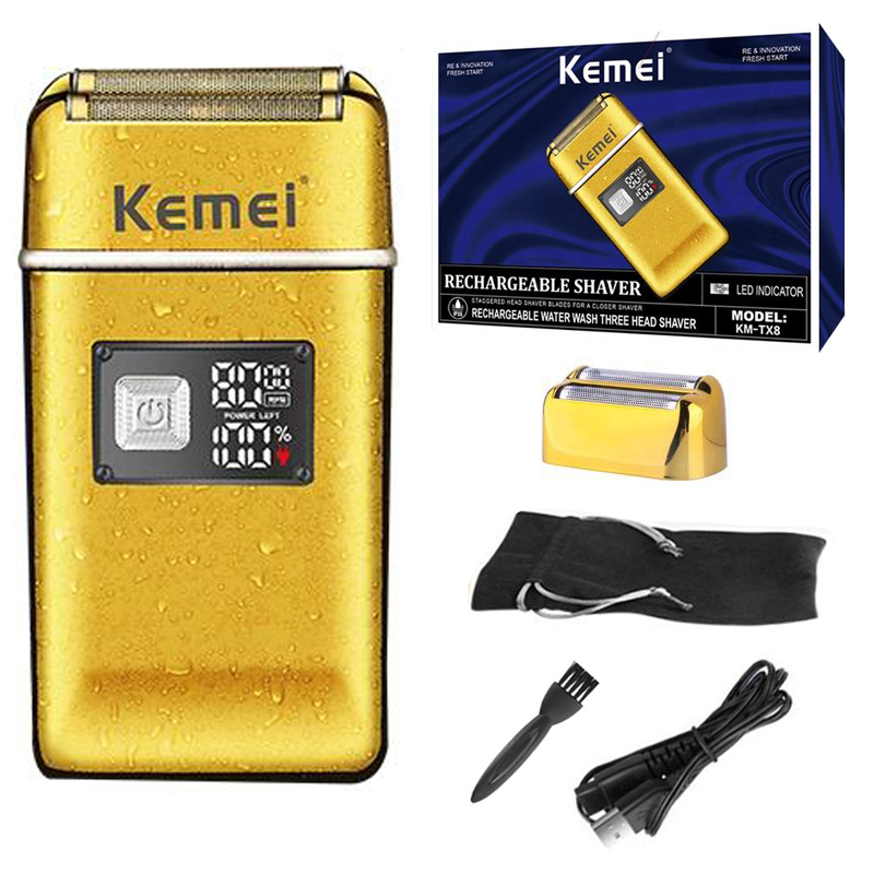 Kemei Tx8 Metal Housing Rechargeable Electric Shaver For Men Hair Beard Electric Razor Bald Head Shaving Machine Professional