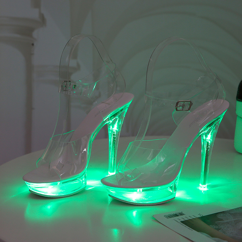 13cm Sexy Ultra-heeled Sandals Ladies Stilettos Light Up Platform Sandals Transparent Crystal Shoes LED Glowing Shoes Slippers