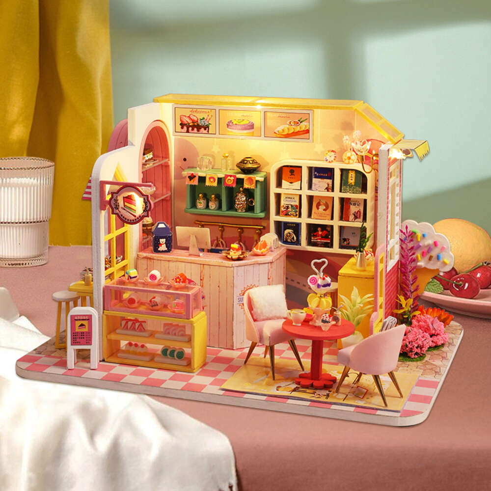 DIY Wooden Dollhouse Miniature Blue Ocean Villa Doll House with Furniture Kit Casa Toys for Children Girls Birthday Gifts