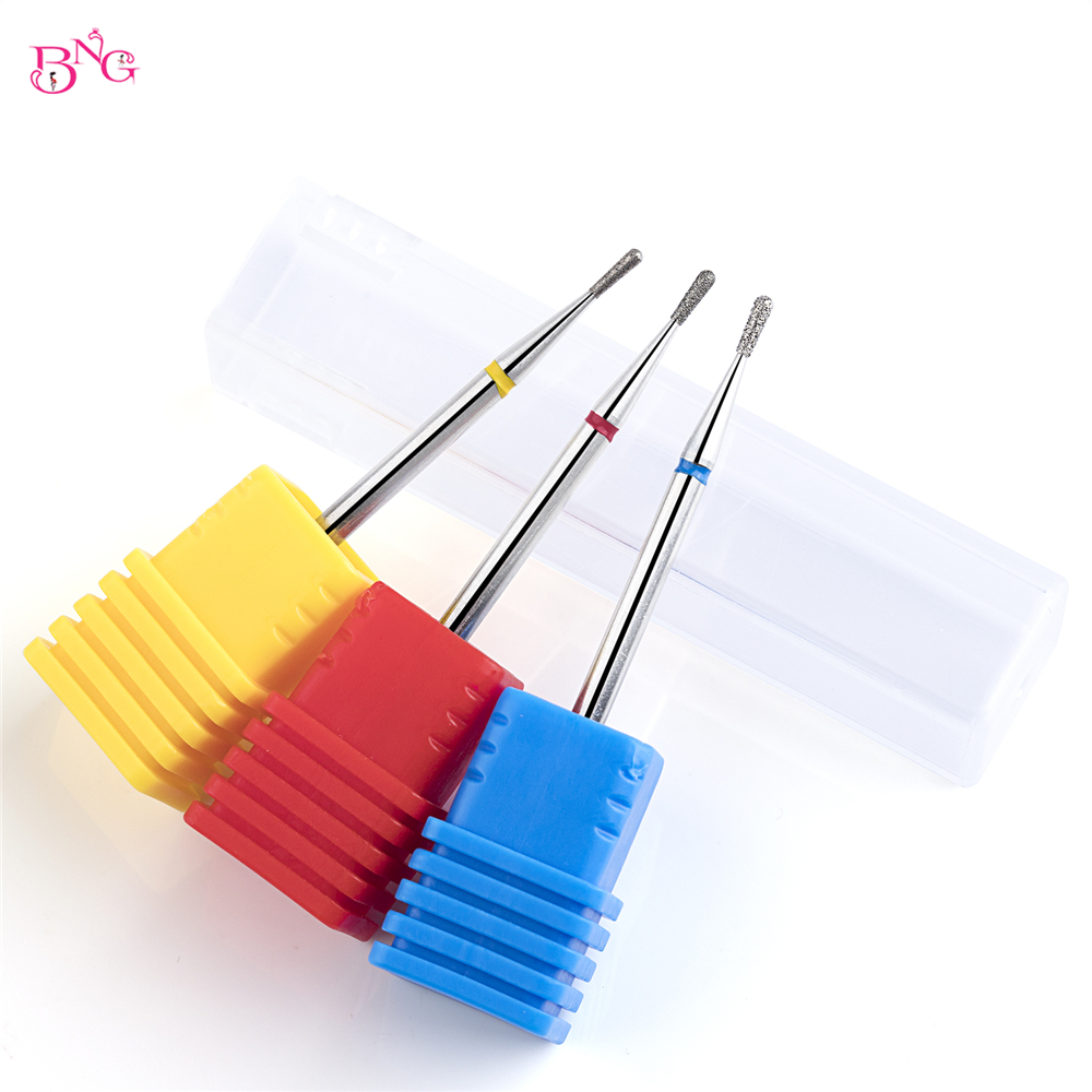 BNG Diamond Cuticle Drill Bit Pear Shape Cutters For Manicure 3/32" Dead Skin Nail Bits Professional Remove Nail Gel Tools