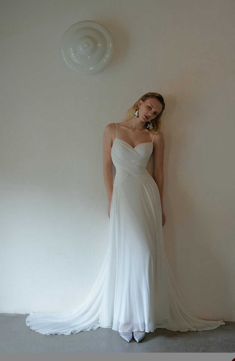 Summer A Line Wedding Dress Chiffon Spaghetti Straps Vestido De Noiva Princess Bridal Gowns Sexy Backless Birde Dresses