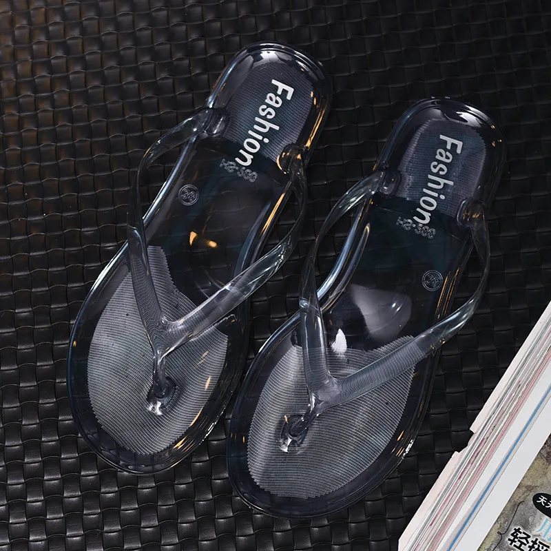 Women's Summer Slippers Transparent Outdoor Sandals Jelly Crystal Flip Flops Wear Flat Slippers Outside Beach Shoes Size 36-40
