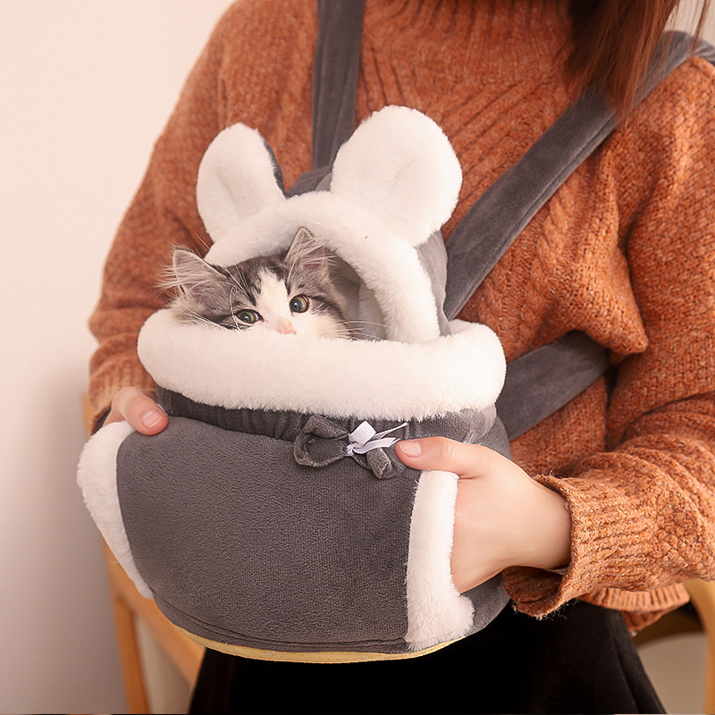2022 Winter Warm Cute Pet Plush Carrier Bag Small Cat Dogs Backpack for Outdoor Travel Pet Hanging Chest Bags 6kg Load-Bearing