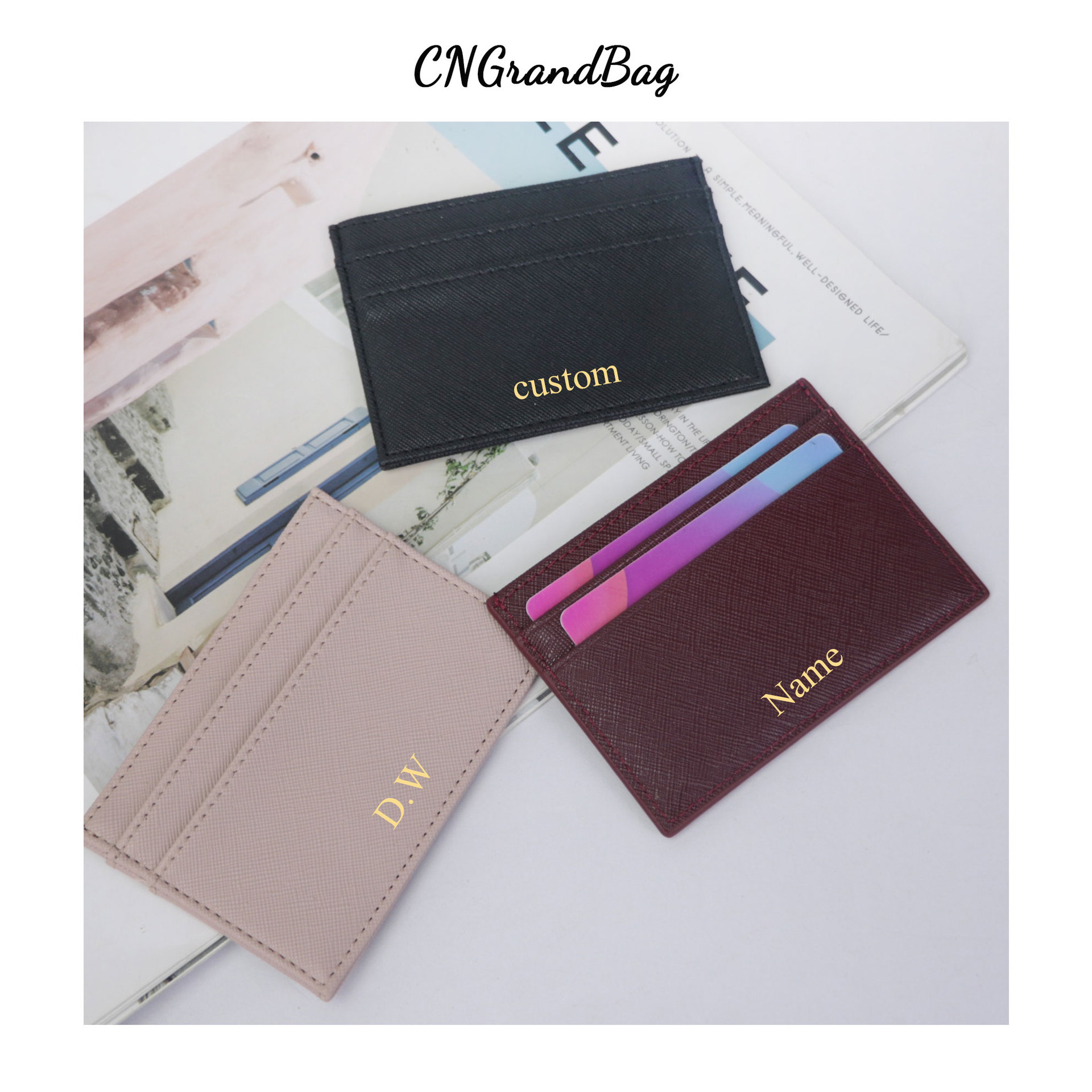 Custom Letters Classic Men Crocodile PU Card Holder Women PU Leather Credit Card Case ID Card Holder Wallet Purse